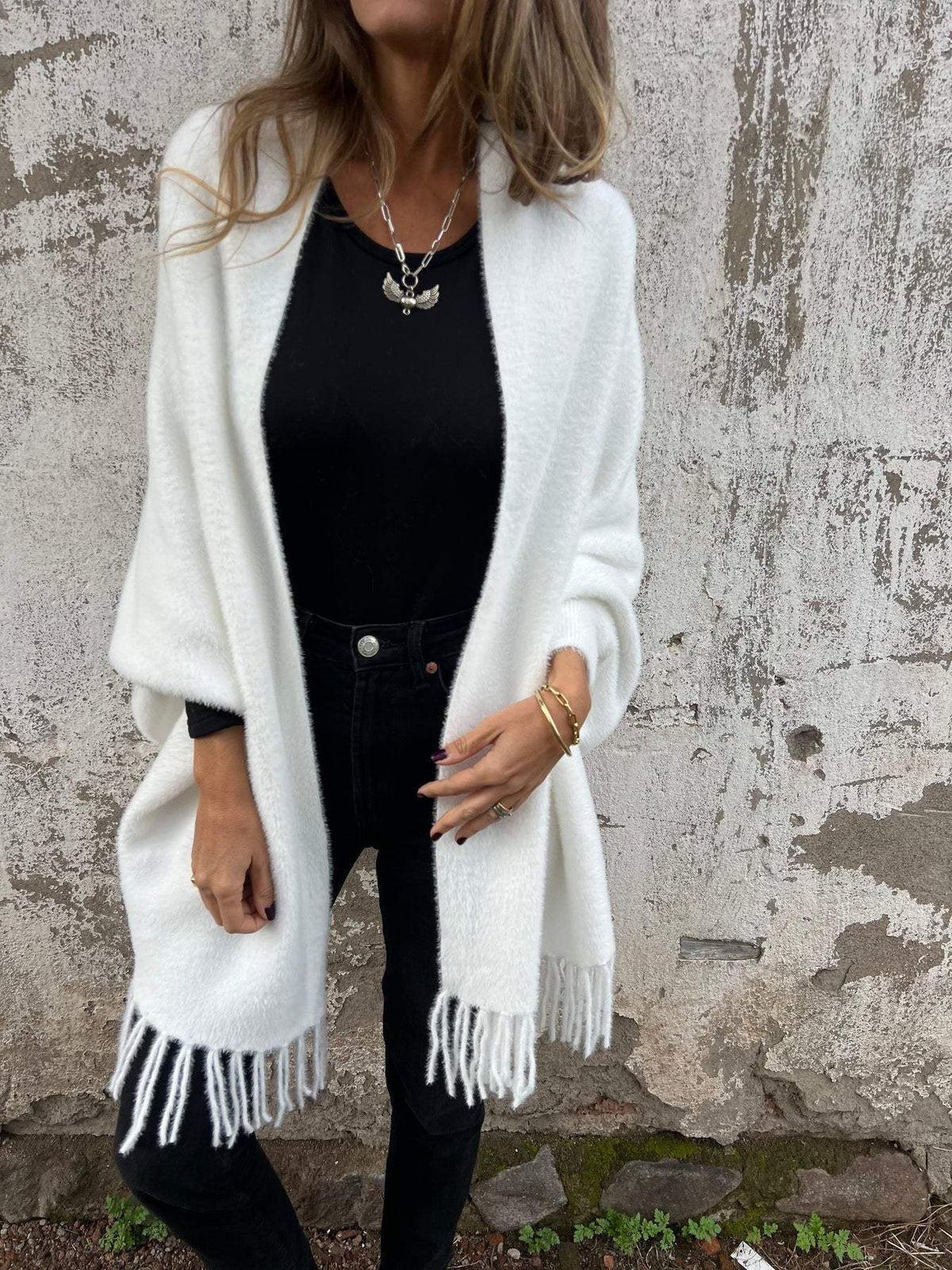 Women's Long Sleeve Casual Tassel Shawl Coat - Seldom Seen Styles