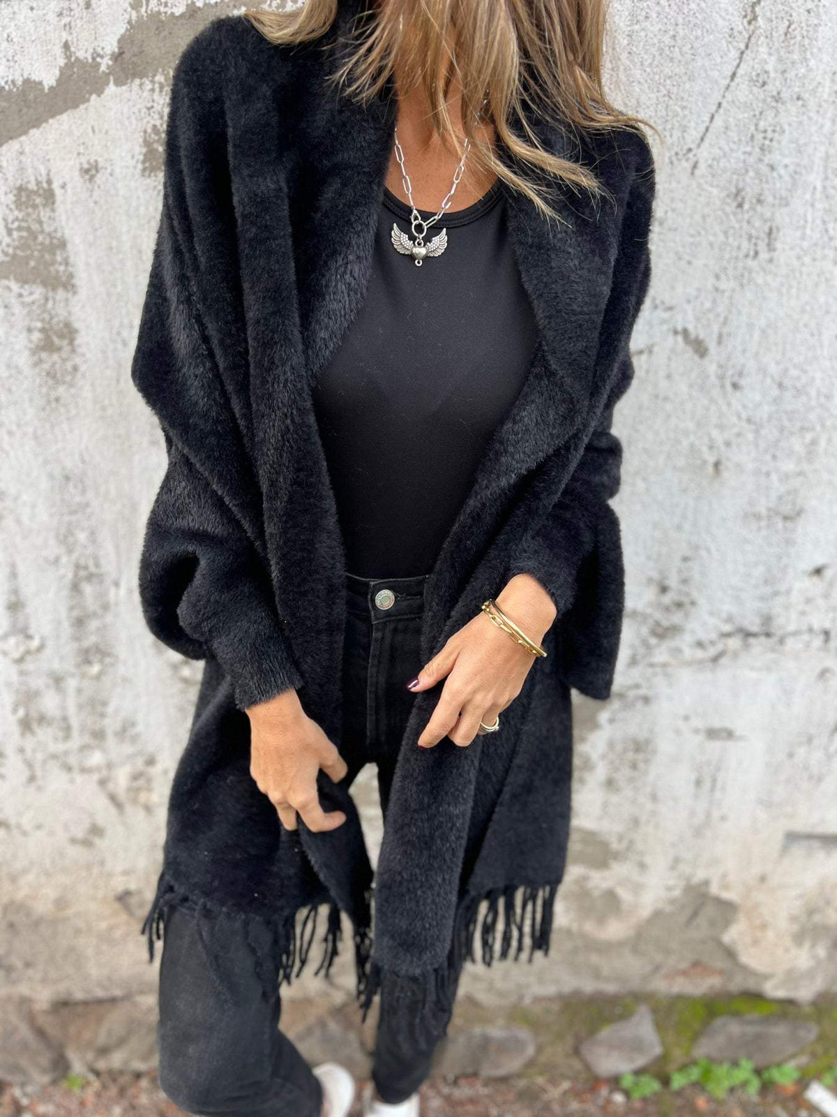 Women's Long Sleeve Casual Tassel Shawl Coat - Seldom Seen Styles