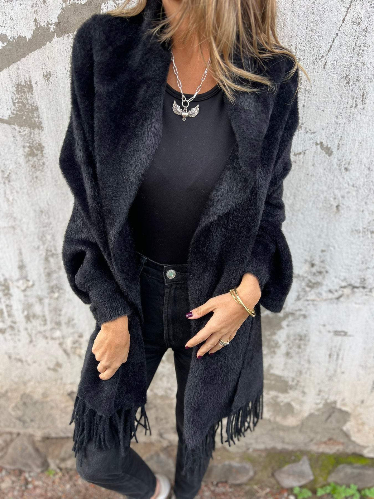 Women's Long Sleeve Casual Tassel Shawl Coat - Seldom Seen Styles