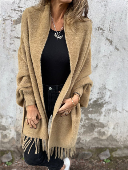 Manteau décontracté à pampilles et manches longues pour femme