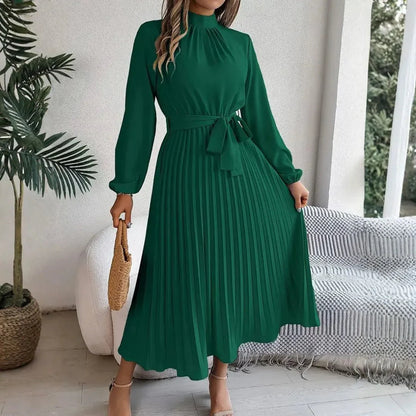 Robe midi plissée et ceinturée à manches longues Issy
