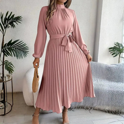 Robe midi plissée et ceinturée à manches longues Issy