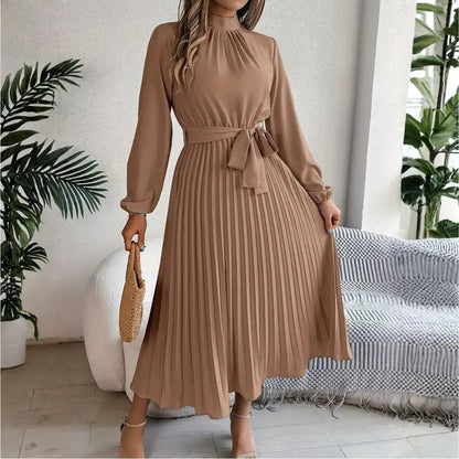 Robe midi plissée et ceinturée à manches longues Issy