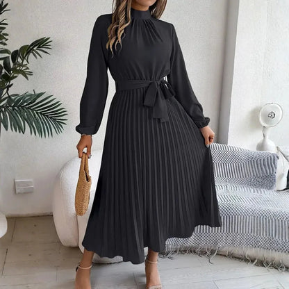 Robe midi plissée et ceinturée à manches longues Issy