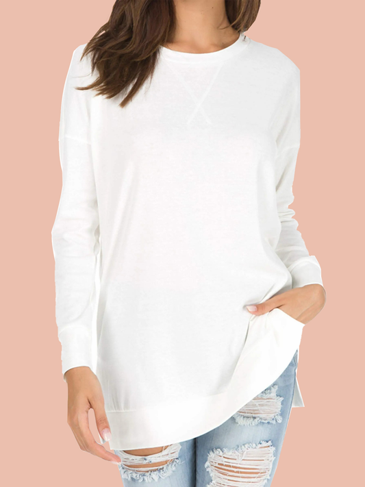 Women's Long Sleeve Side Slit Loose Tops - Seldom Seen Styles