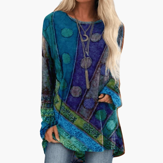 Women's Long Sleeve Tunic with Artistic Patchwork Pattern - Seldom Seen Styles