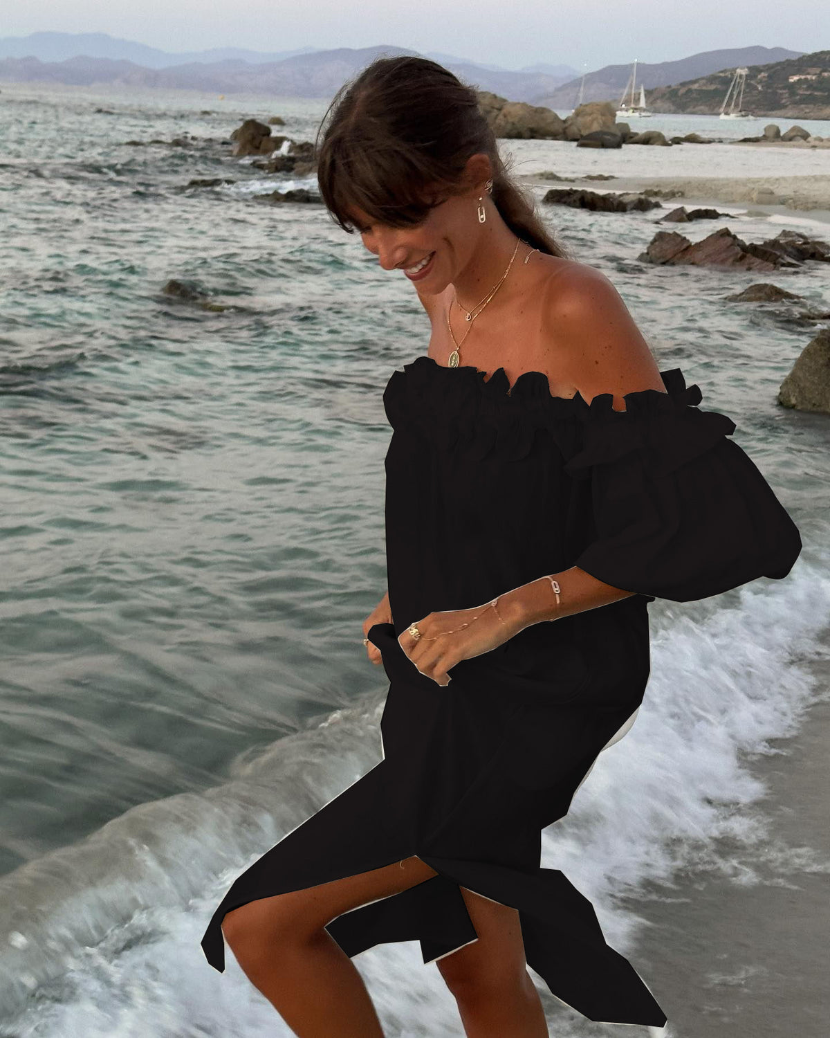 Women's Loose Cotton Linen Midi Dress - Off Shoulder Puff Sleeve Beach Vacation Dress - Seldom Seen Styles