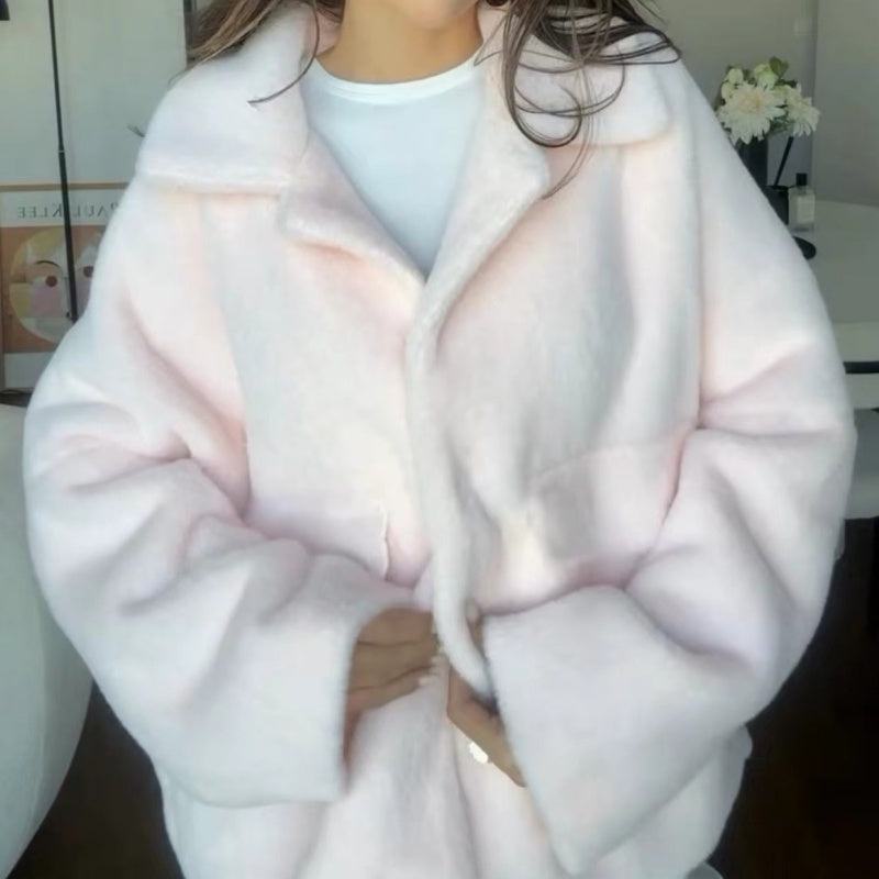 Women's Loose Plush Lapel Winter Coat - Seldom Seen Styles