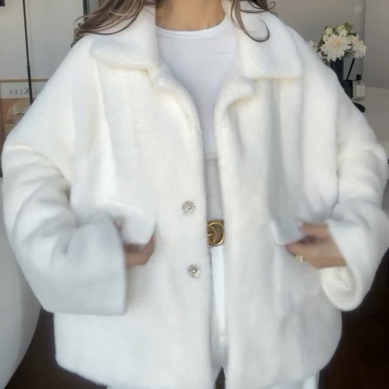 Women's Loose Plush Lapel Winter Coat - Seldom Seen Styles
