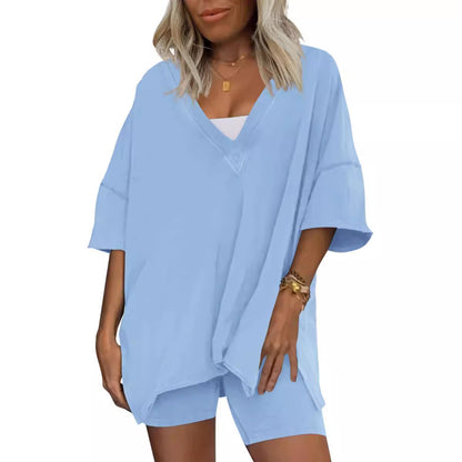 Damen Loungewear 2-teiliges Outfit T-Shirt Übergroßes Kurzarm-Trainingsanzug-Strand-Cover-Up-Shorts-Set S-XXL