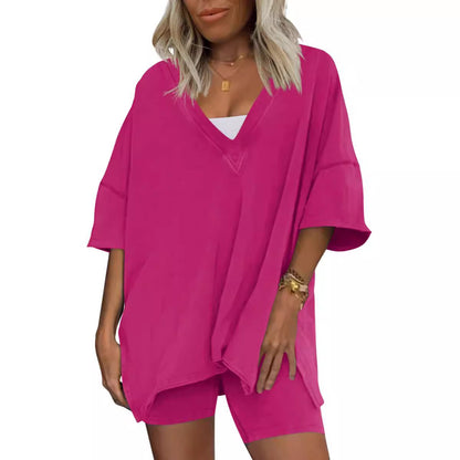 Damen Loungewear 2-teiliges Outfit T-Shirt Übergroßes Kurzarm-Trainingsanzug-Strand-Cover-Up-Shorts-Set S-XXL