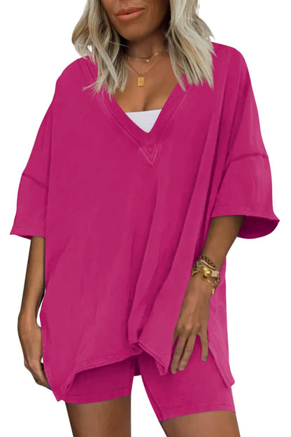 Damen Loungewear 2-teiliges Outfit T-Shirt Übergroßes Kurzarm-Trainingsanzug-Strand-Cover-Up-Shorts-Set S-XXL