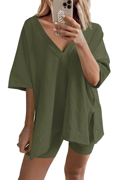 Damen Loungewear 2-teiliges Outfit T-Shirt Übergroßes Kurzarm-Trainingsanzug-Strand-Cover-Up-Shorts-Set S-XXL