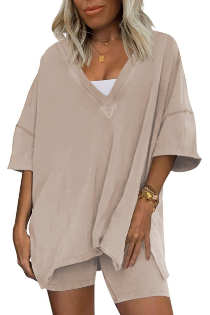 Damen Loungewear 2-teiliges Outfit T-Shirt Übergroßes Kurzarm-Trainingsanzug-Strand-Cover-Up-Shorts-Set S-XXL