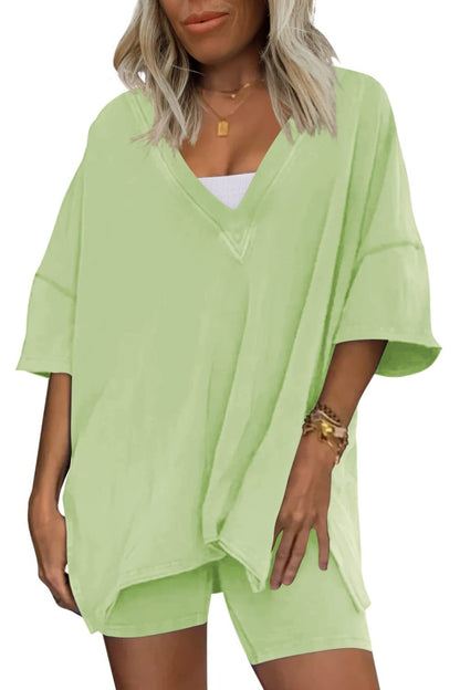 Damen Loungewear 2-teiliges Outfit T-Shirt Übergroßes Kurzarm-Trainingsanzug-Strand-Cover-Up-Shorts-Set S-XXL