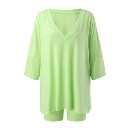 Damen Loungewear 2-teiliges Outfit T-Shirt Übergroßes Kurzarm-Trainingsanzug-Strand-Cover-Up-Shorts-Set S-XXL