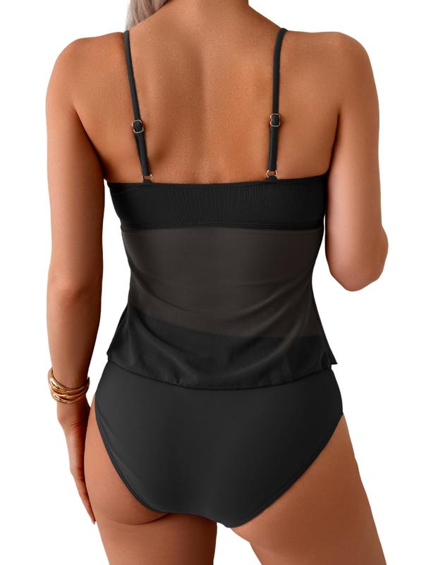 Women's Mesh Bow Bikini Set Tummy Control Ruched Two Piece Swimsuit Beach Vacation Summer - Seldom Seen Styles