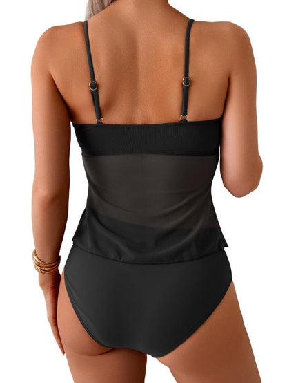 Women's Mesh Bow Bikini Set Tummy Control Ruched Two Piece Swimsuit Beach Vacation Summer