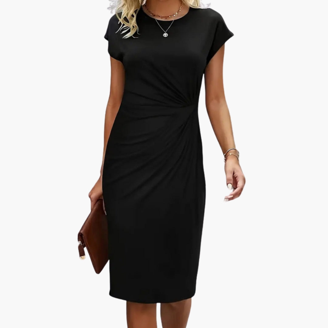 Women’s Midi Dress with Round Neckline and Waist Seam - Seldom Seen Styles