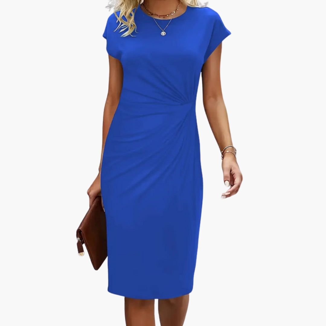 Women’s Midi Dress with Round Neckline and Waist Seam - Seldom Seen Styles