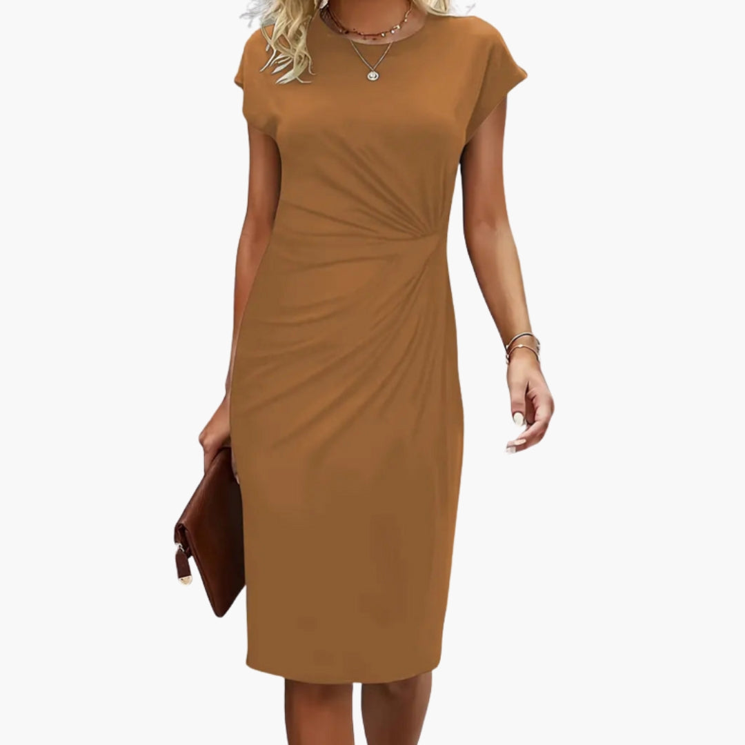 Women’s Midi Dress with Round Neckline and Waist Seam - Seldom Seen Styles