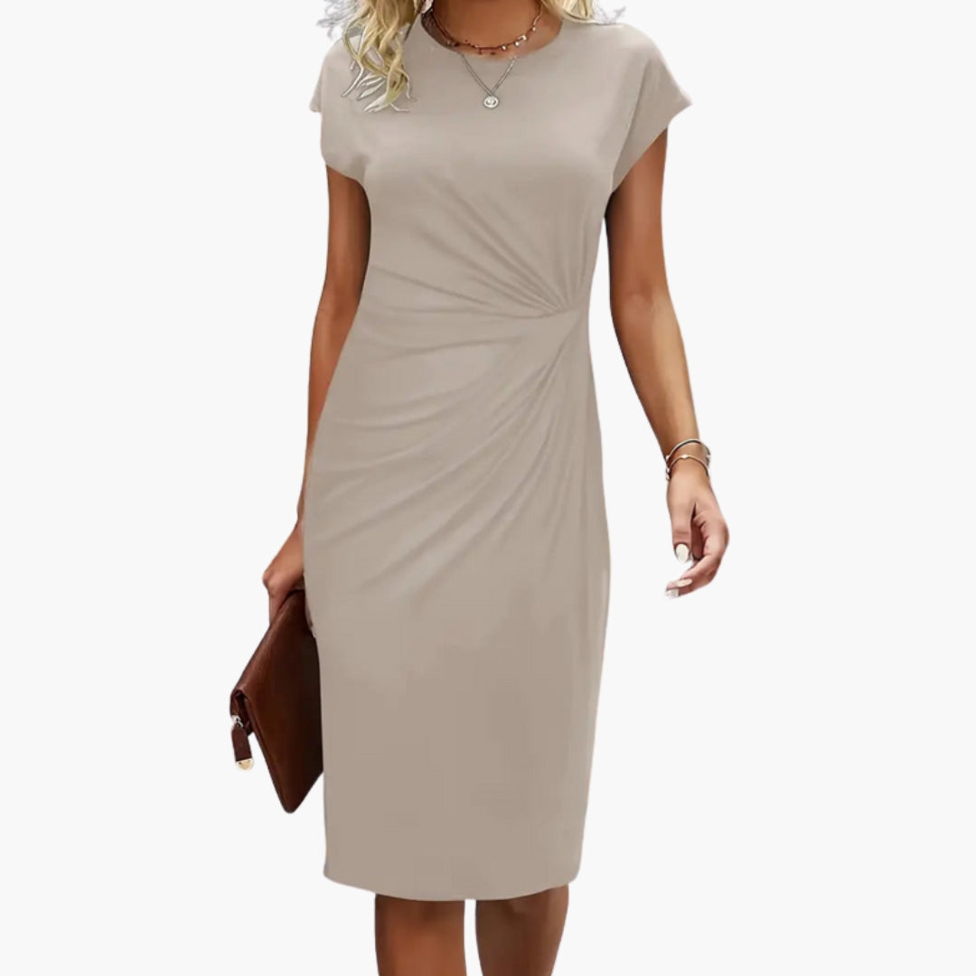 Women’s Midi Dress with Round Neckline and Waist Seam - Seldom Seen Styles