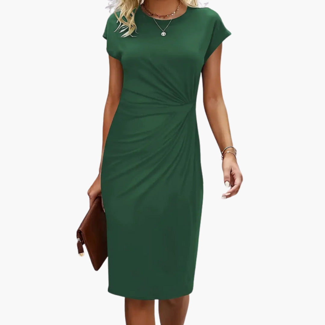 Women’s Midi Dress with Round Neckline and Waist Seam - Seldom Seen Styles