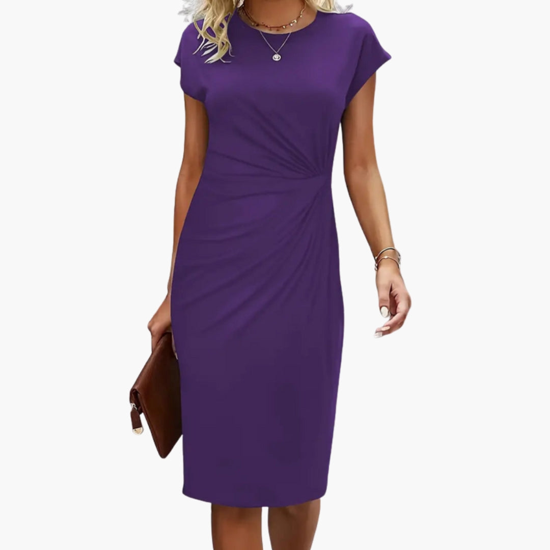 Women’s Midi Dress with Round Neckline and Waist Seam - Seldom Seen Styles