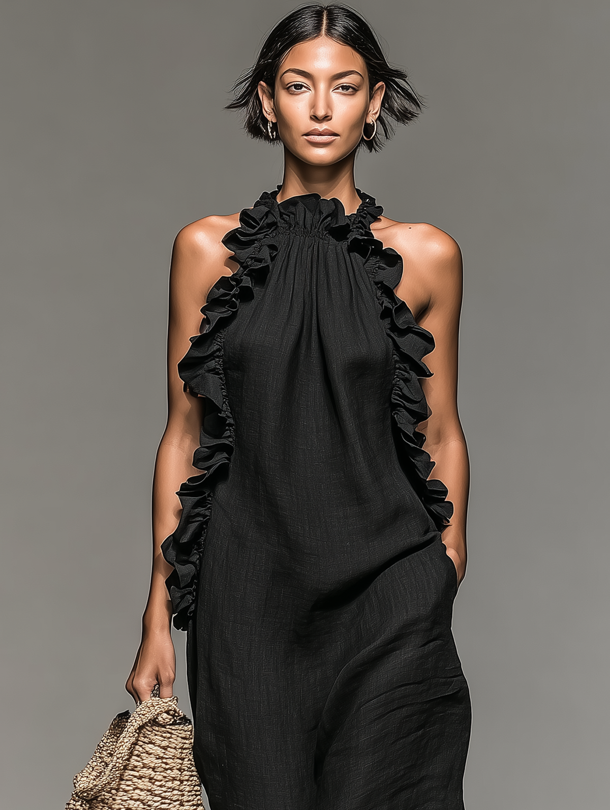 Women's Minimalist Linen-blend Sleeveless Maxi Dress With Ruffle Details MDZ1622A0Y - Seldom Seen Styles