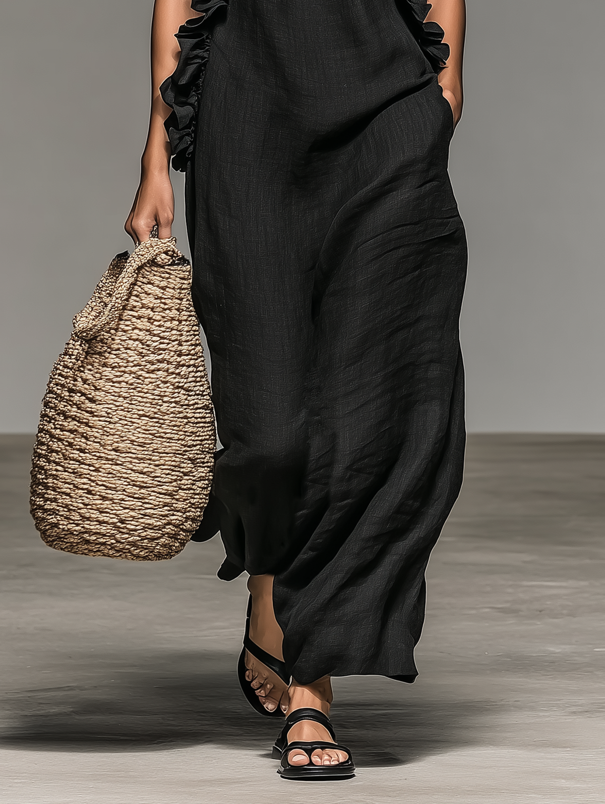 Women's Minimalist Linen-blend Sleeveless Maxi Dress With Ruffle Details MDZ1622A0Y - Seldom Seen Styles