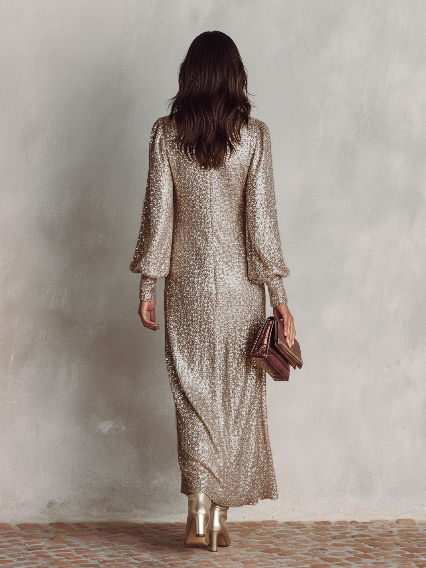 Women's Minimalist Loose Shimmering V-neck Maxi Party Dress MDA1819I0Y - Seldom Seen Styles