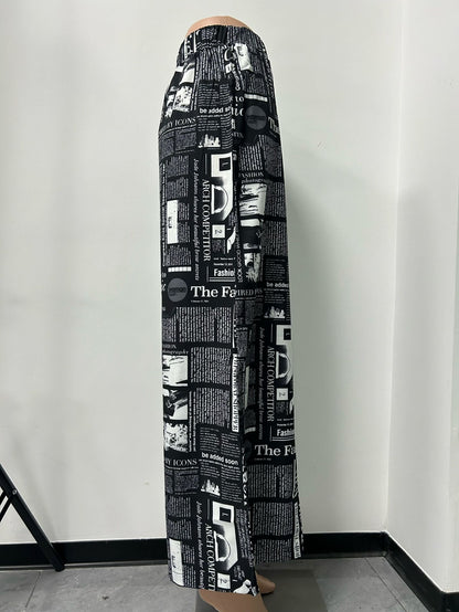 Women's Newspaper Print Wide Leg Pants Elastic Waist Loose Funky Letter Print Palazzo Pants