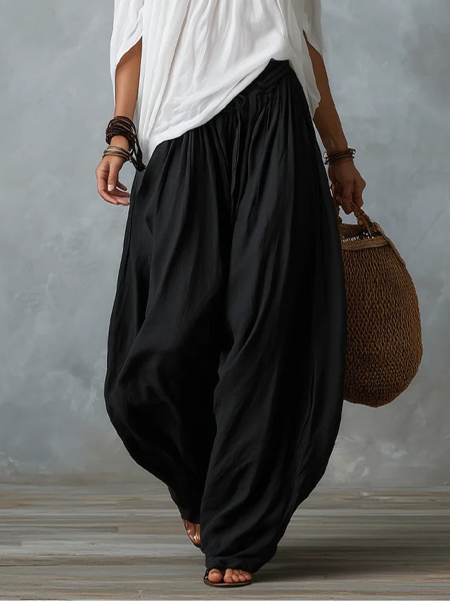 Women's Off Shoulder Crop Top Lantern Pants Set Puff Sleeve Elastic Waist Lightweight Summer Casual Vacation Two Piece Outfit - Seldom Seen Styles