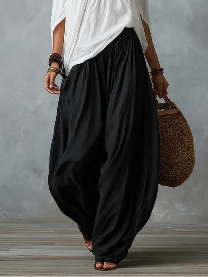 Women's Off Shoulder Crop Top Lantern Pants Set Puff Sleeve Elastic Waist Lightweight Summer Casual Vacation Two Piece Outfit