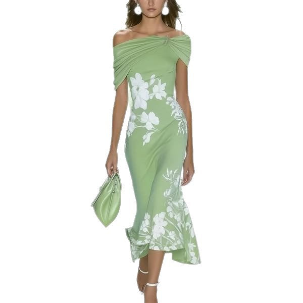 Women's Off Shoulder Floral Midi Dress Elegant Bodycon Cocktail Dress Summer Wedding Guest Party Dress - Seldom Seen Styles