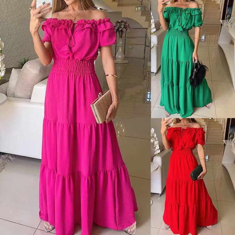Women's Off Shoulder Maxi Dress Ruffle Sleeve Flowy Summer Party Dress - Seldom Seen Styles