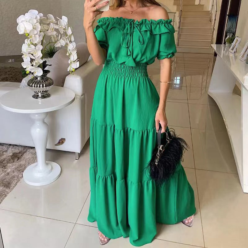 Women's Off Shoulder Maxi Dress Ruffle Sleeve Flowy Summer Party Dress - Seldom Seen Styles