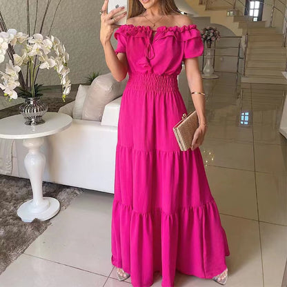 Women's Off Shoulder Maxi Dress Ruffle Sleeve Flowy Summer Party Dress