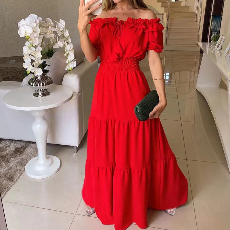 Women's Off Shoulder Maxi Dress Ruffle Sleeve Flowy Summer Party Dress - Seldom Seen Styles