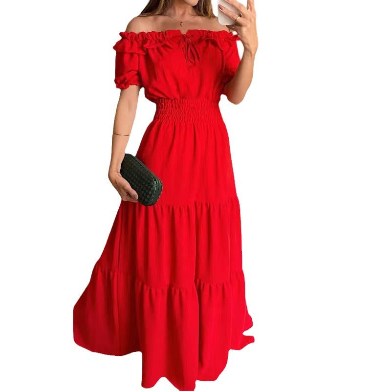 Women's Off Shoulder Maxi Dress Ruffle Sleeve Flowy Summer Party Dress - Seldom Seen Styles
