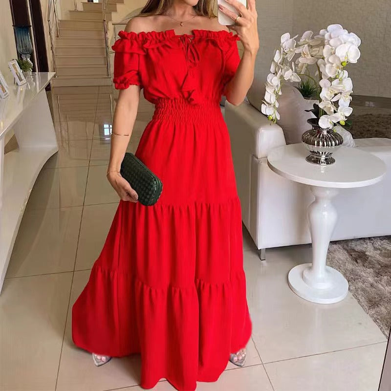 Women's Off Shoulder Maxi Dress Ruffle Sleeve Flowy Summer Party Dress - Seldom Seen Styles