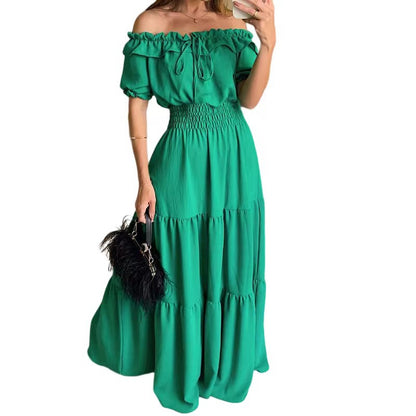 Women's Off Shoulder Maxi Dress Ruffle Sleeve Flowy Summer Party Dress
