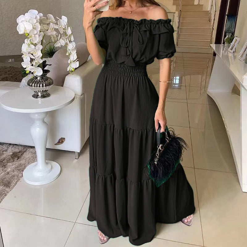 Women's Off Shoulder Maxi Dress Ruffle Sleeve Flowy Summer Party Dress - Seldom Seen Styles