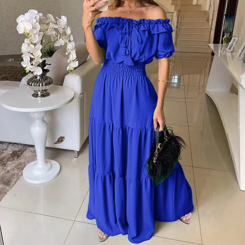 Women's Off Shoulder Maxi Dress Ruffle Sleeve Flowy Summer Party Dress - Seldom Seen Styles