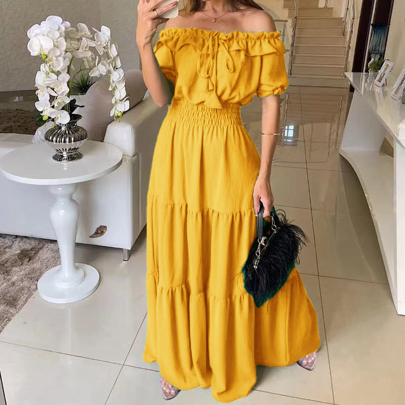 Women's Off Shoulder Maxi Dress Ruffle Sleeve Flowy Summer Party Dress - Seldom Seen Styles