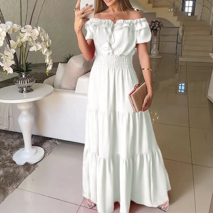 Women's Off Shoulder Maxi Dress Ruffle Sleeve Flowy Summer Party Dress