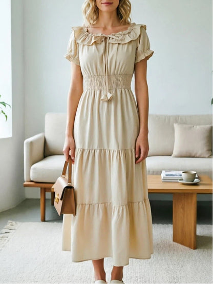 Women's Off Shoulder Maxi Dress Ruffle Sleeve Flowy Summer Party Dress