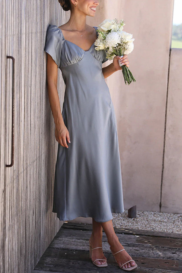 Women's Off Shoulder Midi Dress Butterfly Ruffle Sleeves Pleated Bust Side Slit Floaty Polyester Dress for Wedding Guest Party Brunch - Seldom Seen Styles