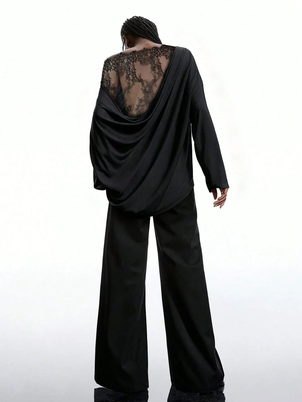 Women's Off Shoulder Top Lace Back Oversized Long Sleeve Casual Loose Fit Blouse - Seldom Seen Styles