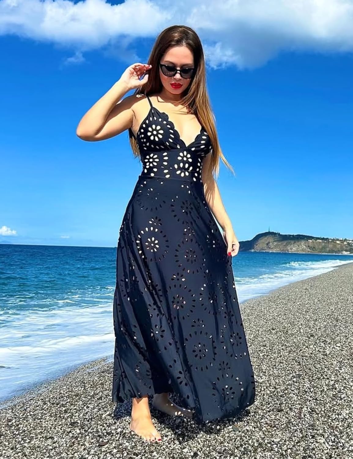 Women's One Piece Bathing Suit Petal Hollow V Neck Swimsuit and Skirt - Seldom Seen Styles